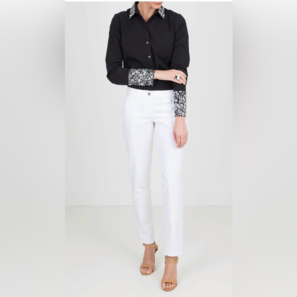 Michael Kors Black Button-Up Shirt with Floral Trim